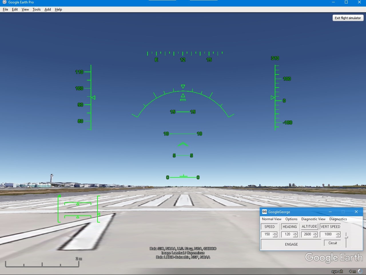 Using Google Earth's Flight Simulator